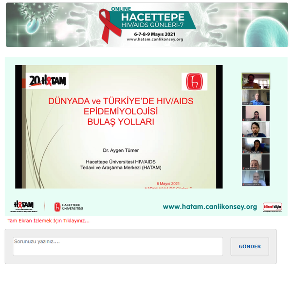 BİLİMSEL BİLİŞİM E-KONGRE MODÜLÜ ile online olarak gerçekleştirilen “HACETTEPE HIV/AIDS GÜNLERİ-7” 6 Mayıs 2021, Perşembe günü www.hatam.canlikonsey.org 'da Prof. Dr. Serhat ÜNAL’ın açılış konuşmasıyla başladı.
“HACETTEPE HIV/AIDS GÜNLERİ-7” toplantısının 1. Panelinde Prof. Dr. Serhat ÜNAL'ın moderatörlüğünde, Dr. Aygen TÜMER “Dünyada ve Türkiye’de HIV/AIDS Epidemiyolojisi”, Dr. Aygen TÜMER ile Sn. Çiğdem ŞİMŞEK “HIV Pozitif Hastaya Yaklaşım”, Dr. Öğr. Üyesi Nursel ÇALIK BAŞARAN ise "HIV İnfekte Hastaların Dahili Değerlendirmesi" konularını anlattılar.
Bu interaktif panel için konuşmacılarımıza ve katılımcılara çok teşekkür ederiz.
www.hatam.canlikonsey.org
www.bilimselbilisim.com