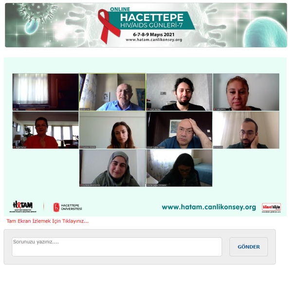 Hacettepe HIV/AIDS Tedavi ve Araştırma Merkezi (HATAM) tarafından düzenlenen, BİLİMSEL BİLİŞİM E-KONGRE MODÜLÜ ile online olarak gerçekleştirilen “HACETTEPE HIV/AIDS GÜNLERİ-7” toplantısının 4. paneli Dr. Öğr. Üyesi Meliha Çağla SÖNMEZER’in moderatörlüğünde, Doç. Dr. Tülin DEMİR’in “Örneklerle HIV Tanı ve Takibinde Kullanılan Testler” başlıklı sunumuyla gerçekleşti.
“Katılımcıların Vaka Sunumları” başlıklı 5. panelde Prof. Dr. Serhat ÜNAL’ın moderatörlüğünde, katılımcılarımızdan gelen vakaların sunumları yapıldıktan sonra sunulan vakalar hakkında konuşmacılarımız ile birlikte tartışıldı.
Katılımcılarımız ve konuşmacılarımıza toplantımızın 4. gününe aktif görüntülü katılımları nedeniyle teşekkür ediyoruz.
www.hatam.canlikonsey.org
www.hivpozitifve.org