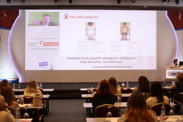 İNFEKSİYON DÜNYASI ÇALIŞTAYI 2023’ün “ANTİRETROVİRAL TEDAVİ NEREYE GİDİYOR?” Oturumunda Prof. Dr. Deniz GÖKENGİN’in başkanlığında, Dr. Mike YOULE “Antiretroviral Tedavinin Geleceği (The Future Of Antiretroviral Treatment)” ve Dr. Giovanni GUARALDİ “Yaşlanan Hastada En Doğru Antiretroviral Tedavinin Seçimi (Optimizing Antiretroviral Treatment In An Aging Patient)” sunumlarını gerçekleştirdiler.